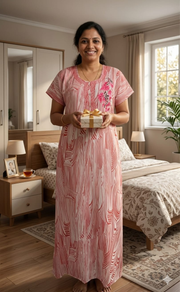 White/Pink Stripes Chiffon Nighty. Delicate Chiffon | Laces and Frills - Laces and Frills