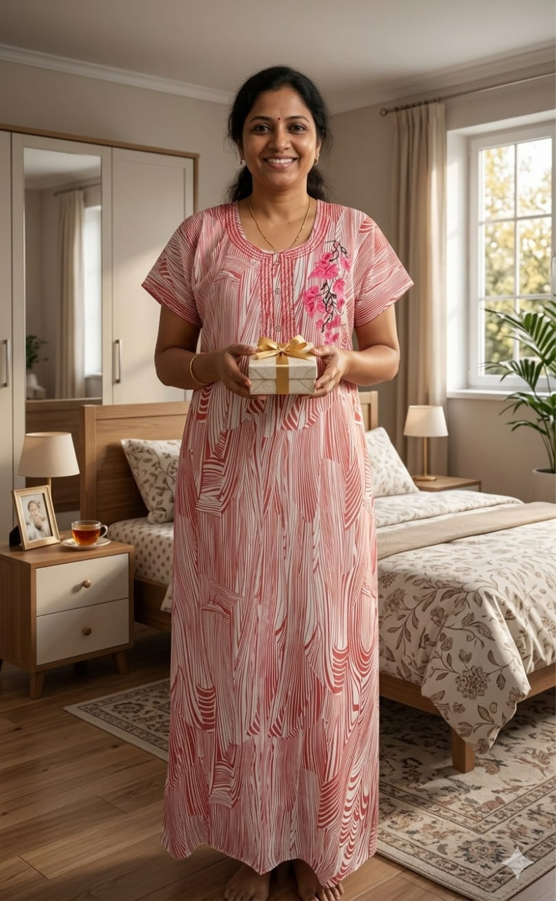 White/Pink Stripes Chiffon Nighty. Delicate Chiffon | Laces and Frills - Laces and Frills