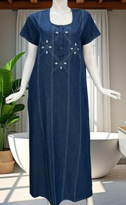 Blue Floral Denim Nighty. Denim Cotton | Laces and Frills - Laces and Frills