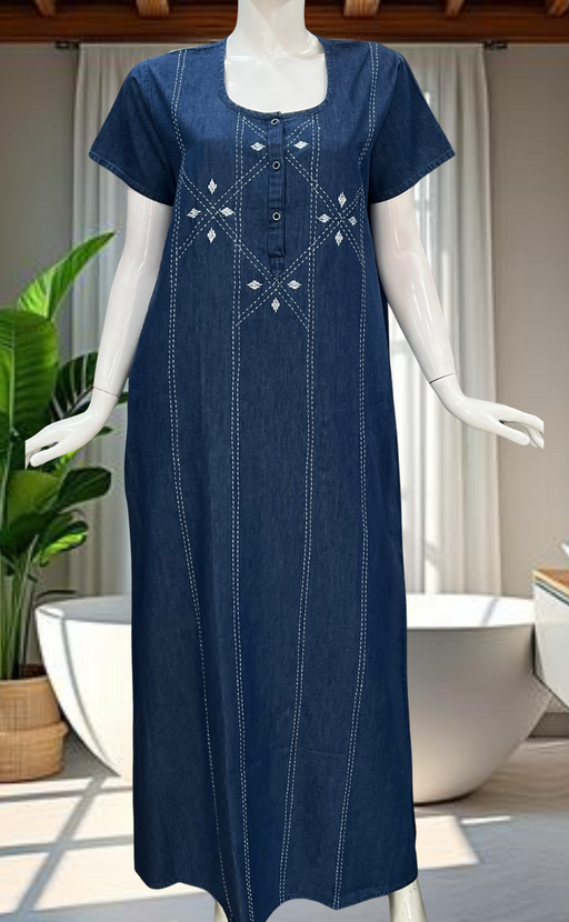 Blue Floral Denim Nighty. Denim Cotton | Laces and Frills - Laces and Frills