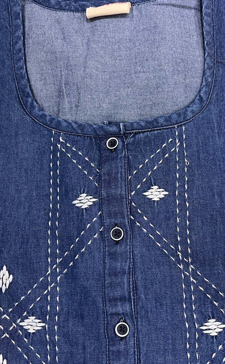 Blue Floral Denim Nighty. Denim Cotton | Laces and Frills - Laces and Frills