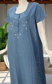 Light Blue Floral Denim Nighty. Denim Cotton | Laces and Frills - Laces and Frills