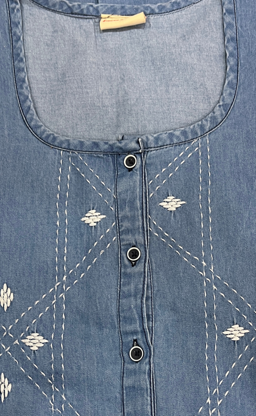 Light Blue Floral Denim Nighty. Denim Cotton | Laces and Frills - Laces and Frills