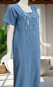 Light Blue Floral Denim Nighty. Denim Cotton | Laces and Frills - Laces and Frills