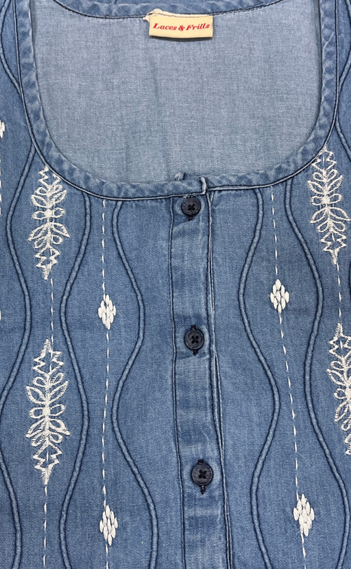 Light Blue Floral Denim Nighty. Denim Cotton | Laces and Frills - Laces and Frills