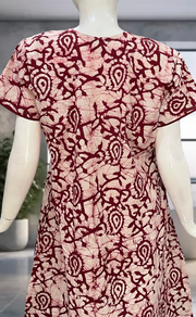 Maroon Batik Pure Cotton Nighty. Pure Durable Cotton | Laces and Frills - Laces and Frills