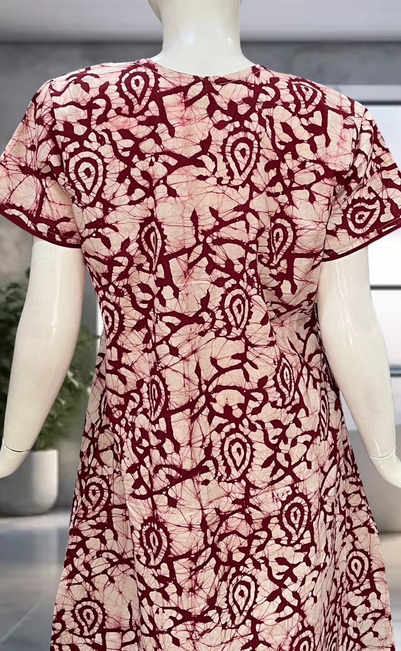 Maroon Batik Pure Cotton Nighty. Pure Durable Cotton | Laces and Frills - Laces and Frills