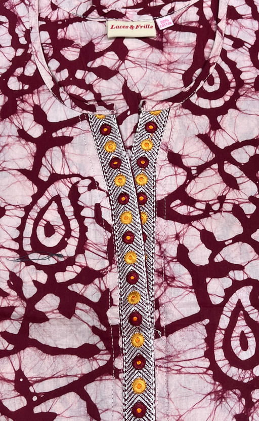 Maroon Batik Pure Cotton Nighty. Pure Durable Cotton | Laces and Frills - Laces and Frills