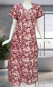 Maroon Batik Pure Cotton Nighty. Pure Durable Cotton | Laces and Frills - Laces and Frills