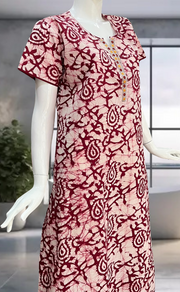 Maroon Batik Pure Cotton Nighty. Pure Durable Cotton | Laces and Frills - Laces and Frills