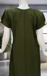 Dark Green Embroidery Soft Cotton Nighty. Soft Breathable Fabric | Laces and Frills - Laces and Frills