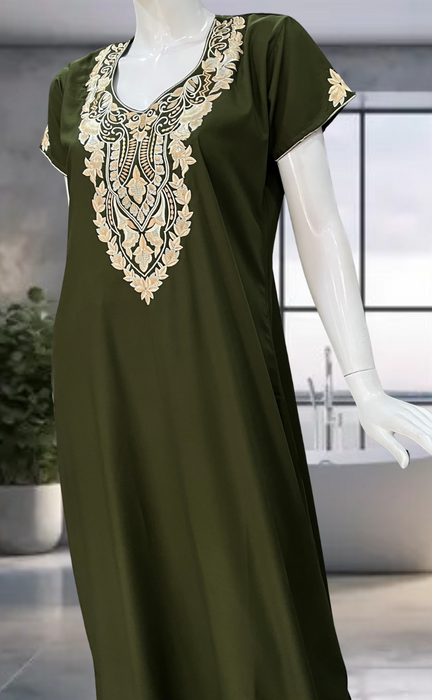 Dark Green Embroidery Soft Cotton Nighty. Soft Breathable Fabric | Laces and Frills