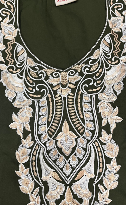 Dark Green Embroidery Soft Cotton Nighty. Soft Breathable Fabric | Laces and Frills