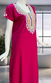 Pink Embroidery Soft Cotton Nighty. Soft Breathable Fabric | Laces and Frills - Laces and Frills