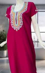 Pink Embroidery Soft Cotton Nighty. Soft Breathable Fabric | Laces and Frills - Laces and Frills