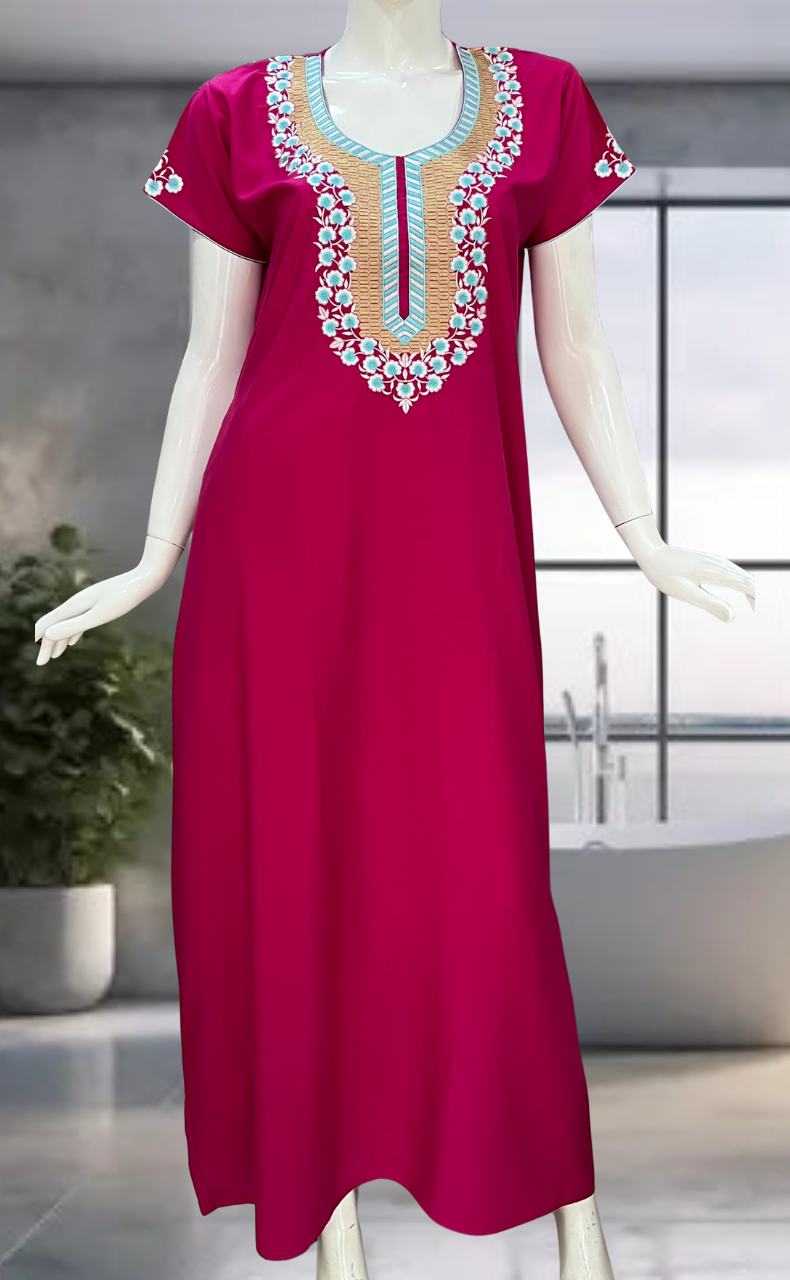 Pink Embroidery Soft Cotton Nighty. Soft Breathable Fabric | Laces and Frills - Laces and Frills