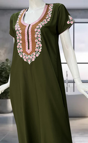Dark Green Embroidery Soft Cotton Nighty. Soft Breathable Fabric | Laces and Frills - Laces and Frills