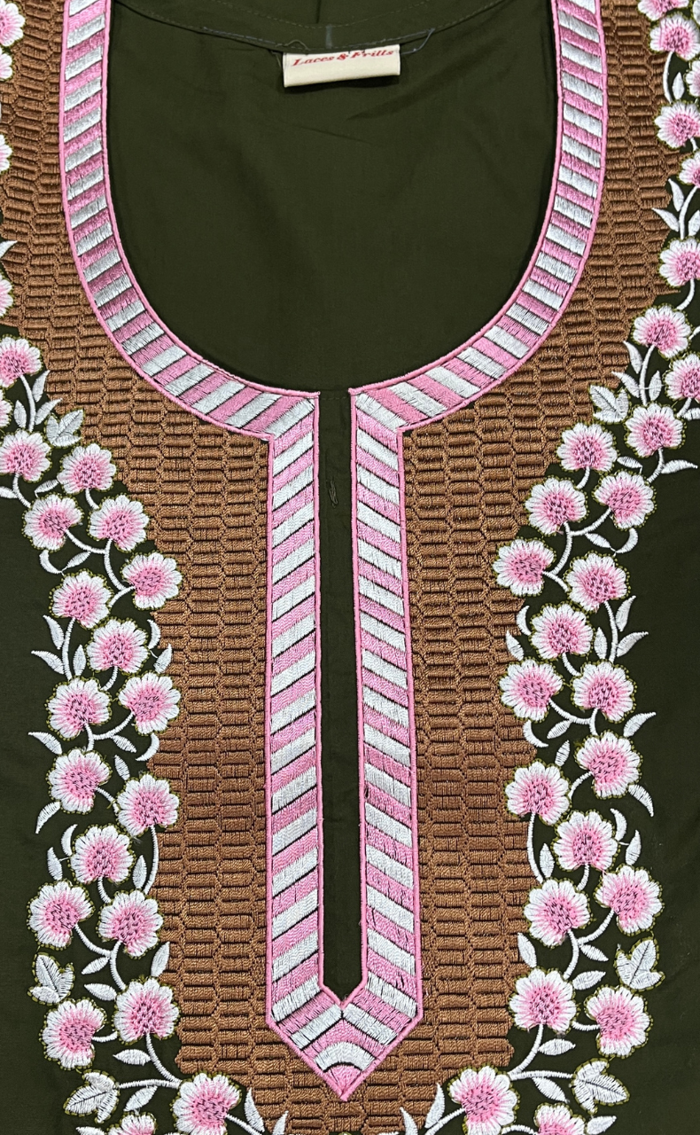 Dark Green Embroidery Soft Cotton Nighty. Soft Breathable Fabric | Laces and Frills - Laces and Frills