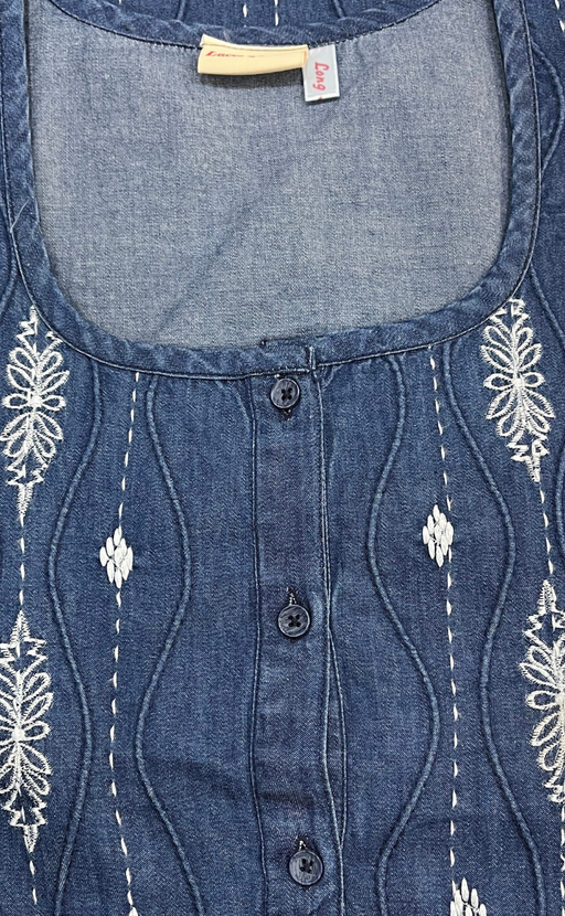 Blue Floral Denim Long Sleeve Nighty. Denim Cotton | Laces and Frills - Laces and Frills