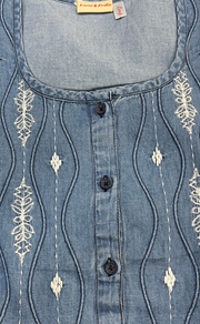 Light Blue Floral Denim Long Sleeve Nighty. Denim Cotton | Laces and Frills - Laces and Frills