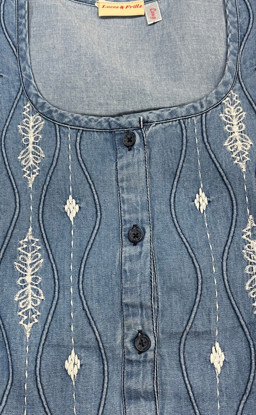 Light Blue Floral Denim Long Sleeve Nighty. Denim Cotton | Laces and Frills - Laces and Frills