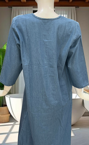 Light Blue Floral Denim Long Sleeve Nighty. Denim Cotton | Laces and Frills - Laces and Frills