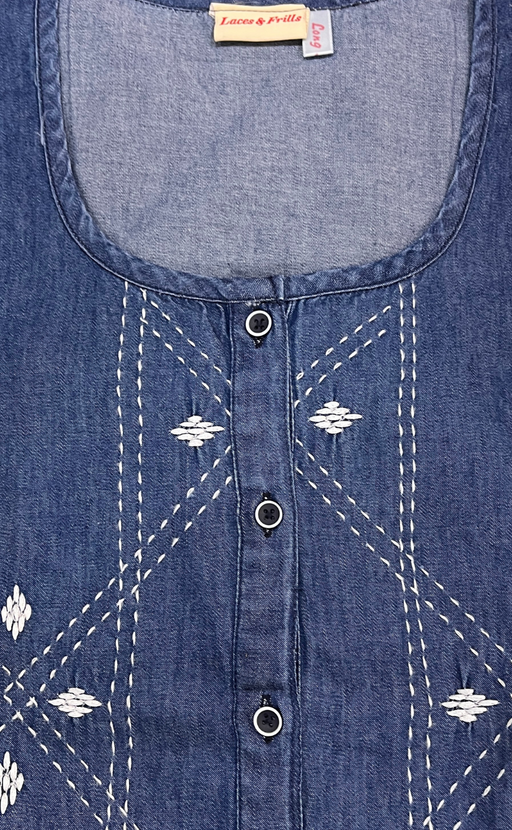 Blue Floral Denim Long Sleeve Nighty. Denim Cotton | Laces and Frills - Laces and Frills