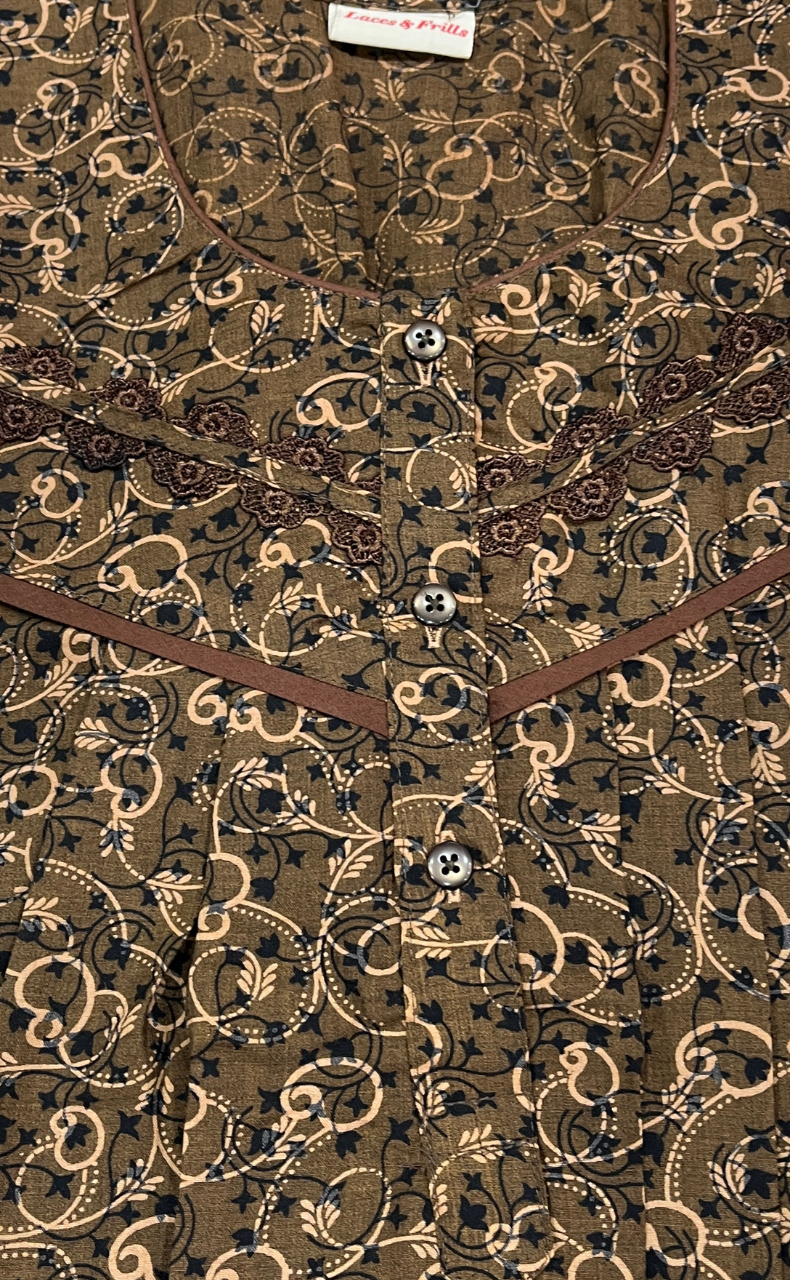 Brown Garden Soft Cotton Nighty. Soft Breathable Fabric | Laces and Frills - Laces and Frills