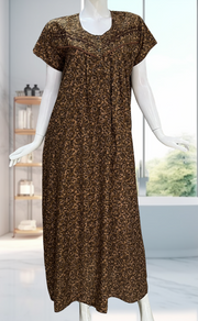 Brown Garden Soft Cotton Nighty. Soft Breathable Fabric | Laces and Frills - Laces and Frills