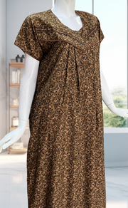 Brown Garden Soft Cotton Nighty. Soft Breathable Fabric | Laces and Frills - Laces and Frills
