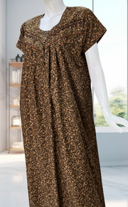 Brown Garden Soft Cotton Nighty. Soft Breathable Fabric | Laces and Frills - Laces and Frills