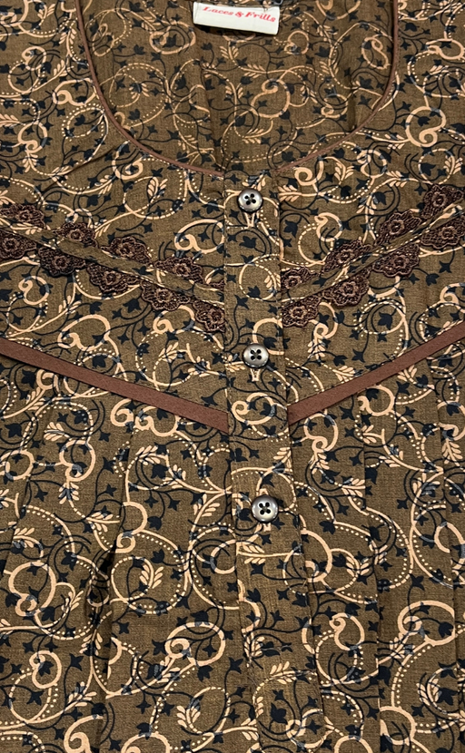 Brown Garden Soft Cotton Nighty. Soft Breathable Fabric | Laces and Frills - Laces and Frills