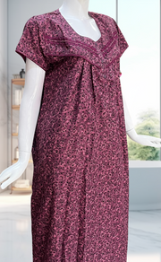 Beetroot Pink Garden Soft Cotton Nighty. Soft Breathable Fabric | Laces and Frills - Laces and Frills
