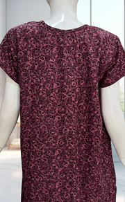 Beetroot Pink Garden Soft Cotton Nighty. Soft Breathable Fabric | Laces and Frills - Laces and Frills