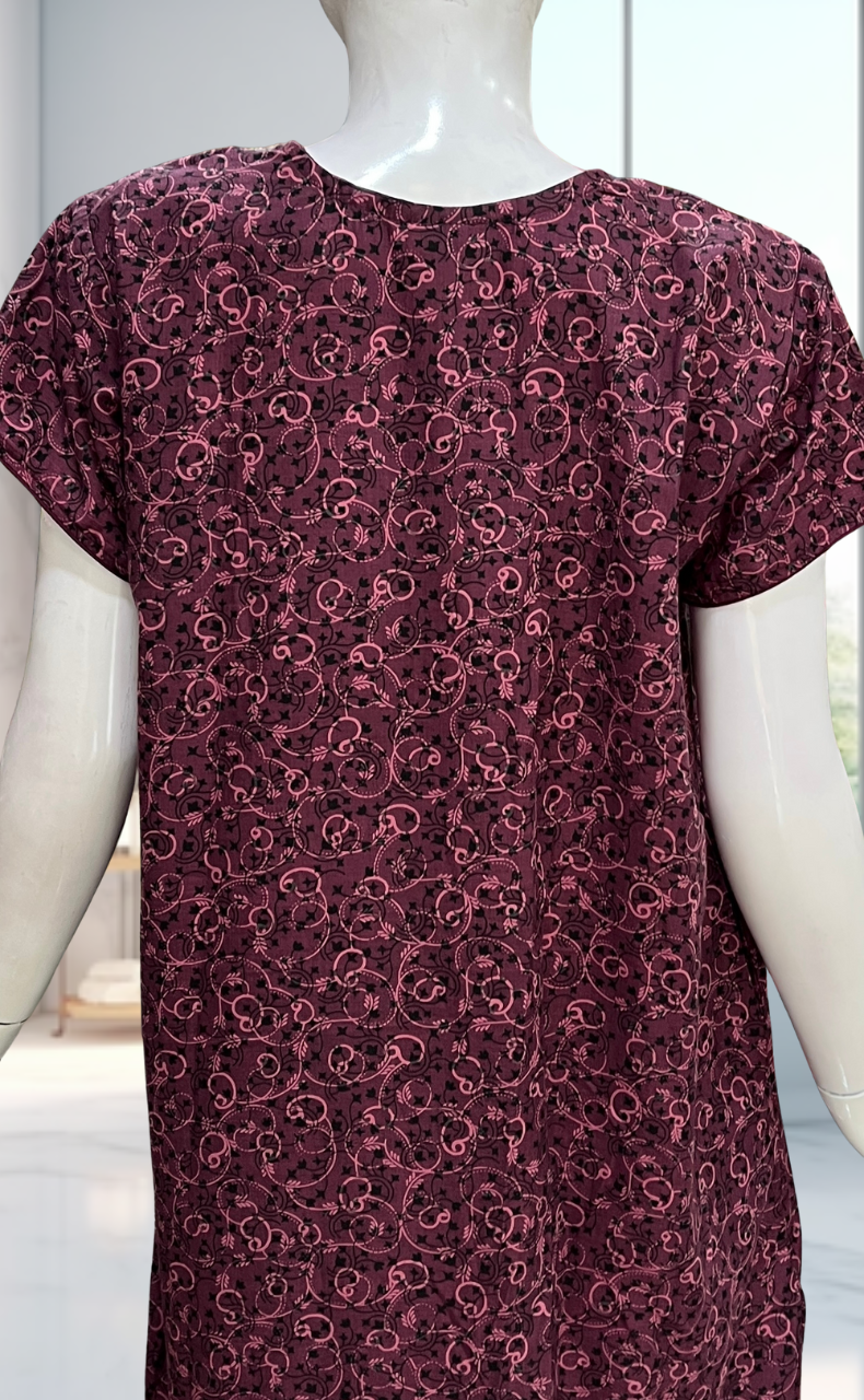 Beetroot Pink Garden Soft Cotton Nighty. Soft Breathable Fabric | Laces and Frills - Laces and Frills