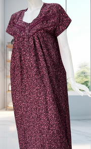 Beetroot Pink Garden Soft Cotton Nighty. Soft Breathable Fabric | Laces and Frills - Laces and Frills