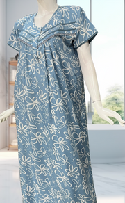 Light Blue Garden Soft Cotton Nighty. Soft Breathable Fabric | Laces and Frills - Laces and Frills