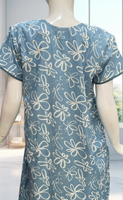 Light Blue Garden Soft Cotton Nighty. Soft Breathable Fabric | Laces and Frills - Laces and Frills