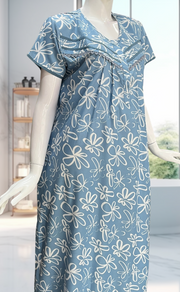 Light Blue Garden Soft Cotton Nighty. Soft Breathable Fabric | Laces and Frills - Laces and Frills