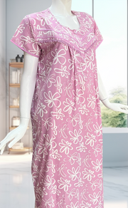 English Pink Garden Soft Cotton Nighty. Soft Breathable Fabric | Laces and Frills - Laces and Frills