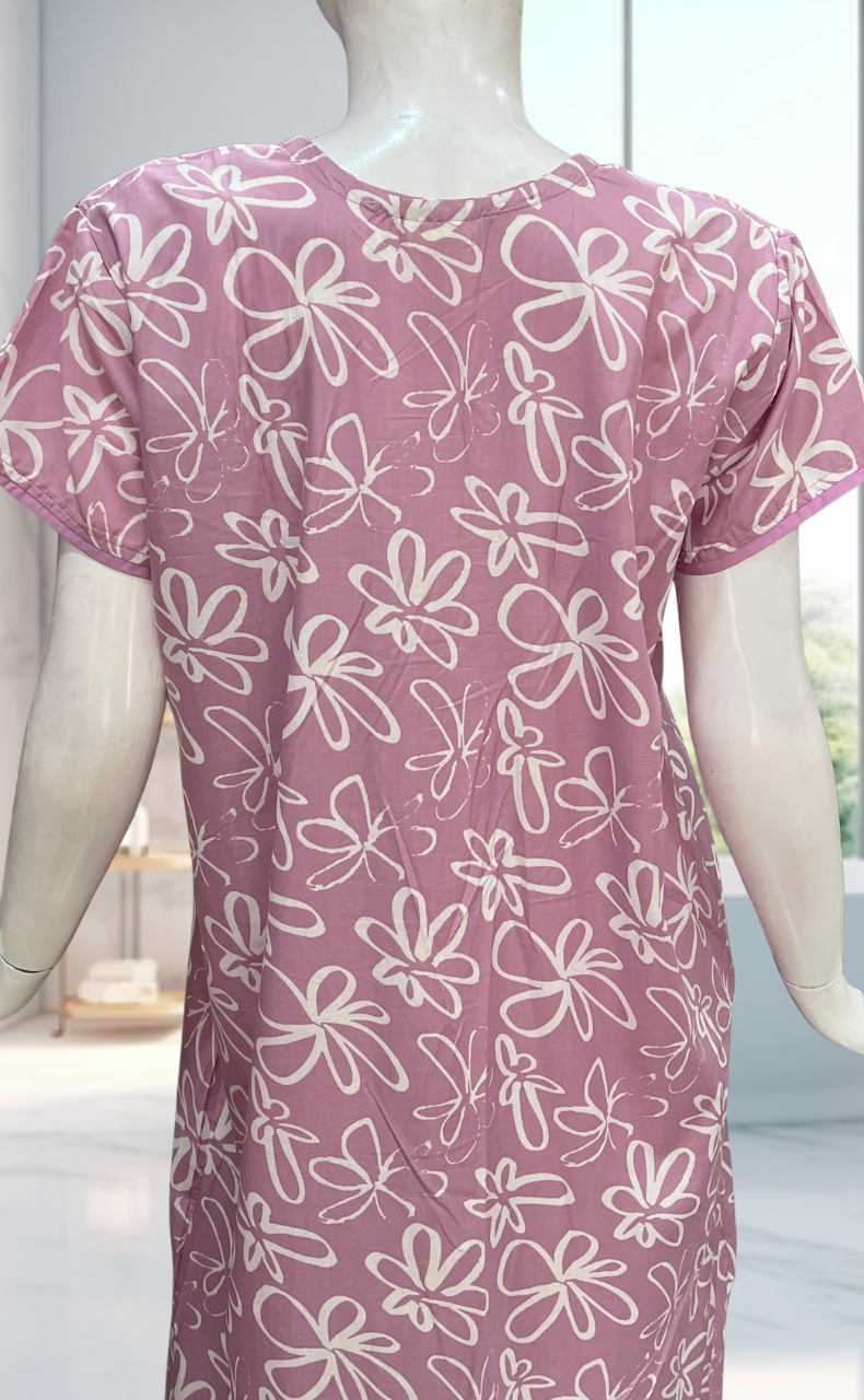 English Pink Garden Soft Cotton Nighty. Soft Breathable Fabric | Laces and Frills - Laces and Frills