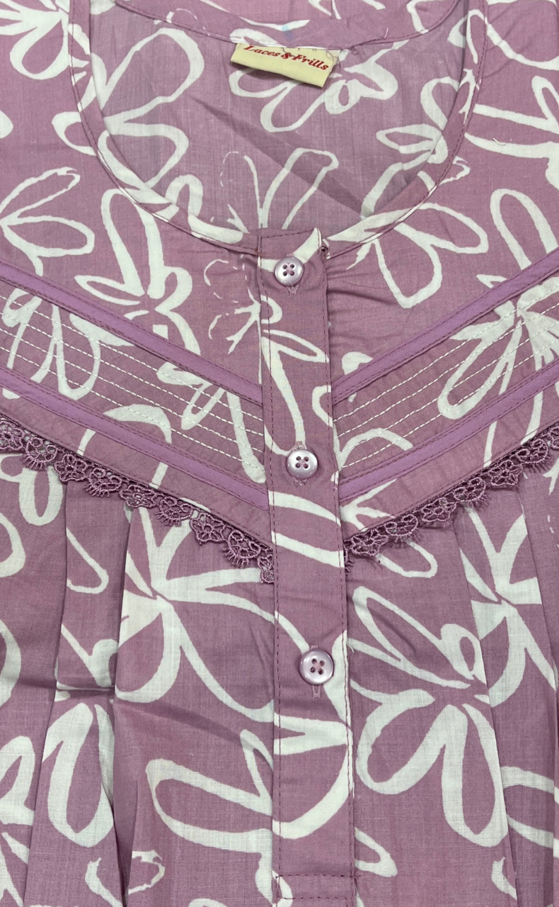 English Pink Garden Soft Cotton Nighty. Soft Breathable Fabric | Laces and Frills - Laces and Frills