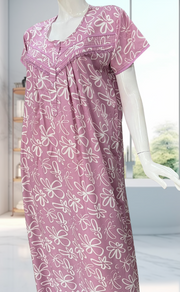 English Pink Garden Soft Cotton Nighty. Soft Breathable Fabric | Laces and Frills - Laces and Frills