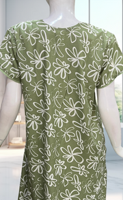 Pista Green Garden Soft Cotton Nighty. Soft Breathable Fabric | Laces and Frills - Laces and Frills