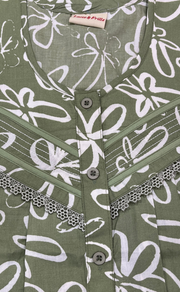 Pista Green Garden Soft Cotton Nighty. Soft Breathable Fabric | Laces and Frills - Laces and Frills