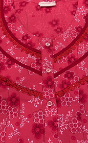 Red Tiny Flora Soft Cotton Nighty. Soft Breathable Fabric | Laces and Frills - Laces and Frills