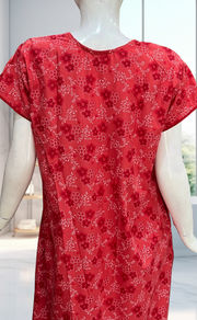 Red Tiny Flora Soft Cotton Nighty. Soft Breathable Fabric | Laces and Frills - Laces and Frills