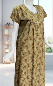 Brown Tiny Flora Soft Cotton Nighty. Soft Breathable Fabric | Laces and Frills - Laces and Frills
