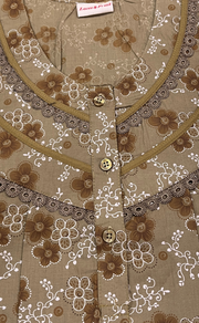 Brown Tiny Flora Soft Cotton Nighty. Soft Breathable Fabric | Laces and Frills - Laces and Frills