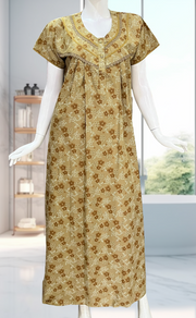 Brown Tiny Flora Soft Cotton Nighty. Soft Breathable Fabric | Laces and Frills - Laces and Frills